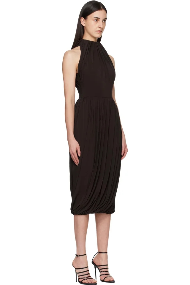 ALAÏA Brown Twisted Soft Jersey Midi Dress, photo 2 of 3 from SSENSE