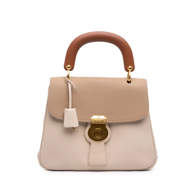 Brown Burberry Medium Tricolor Trench Calfskin DK88 Top Handle Bag Satchel in Brown Calfskin from Designer Revival