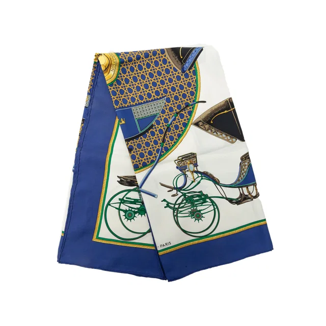 White Hermès Les Voitures a Transformation Silk Scarf 90 Scarves in White Silk from Designer Revival