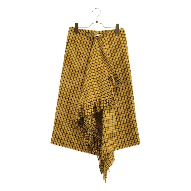Balenciaga Wool Blend Check Fringe Skirt Yellow Gray 32 in Grey Wool from The Reluxe