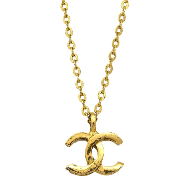 Chanel Mini CC Chain Pendant Necklace Gold 376 in Gold from AMORE Vintage Tokyo