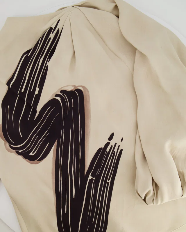 Fendi Beige and Brown Silk Long-Sleeve Graphic Blouse Top Size IT 42 (UK 10) in Brown Silk from Sellier