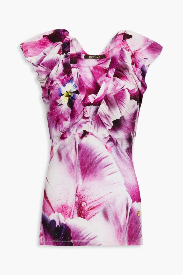 Ruched Printed Stretch-Jersey Top in Purple, image 1 of 1 from THE OUTNET
