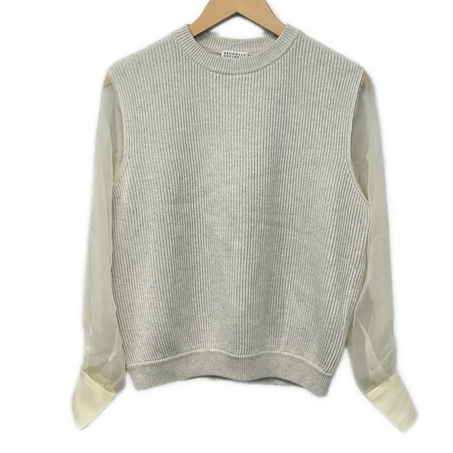 Brunello Cucinelli Long Sleeve Sweater XS Ivory Sheer in White from The Reluxe