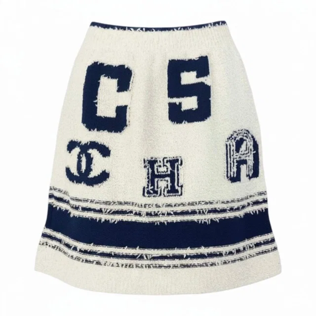 Chanel Cruise Line Mini Skirt CC Logo White Blue Cotton Polyamide Silk in White Silk from The Reluxe