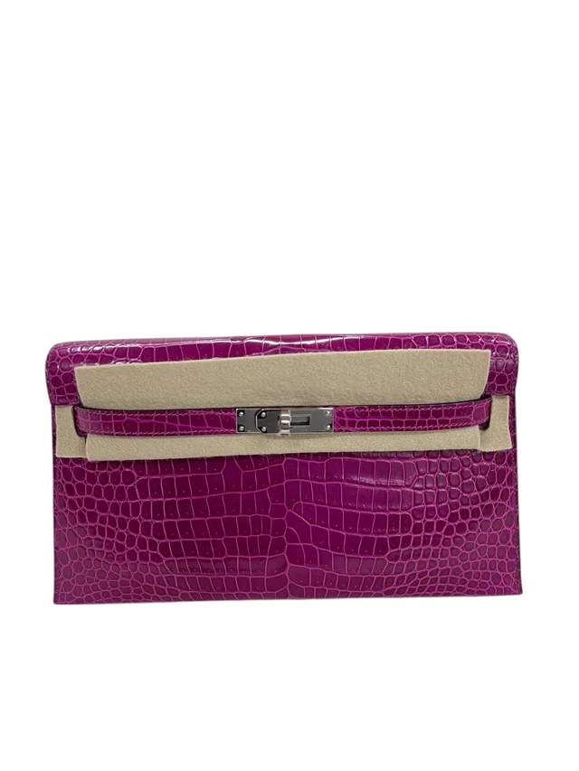 Hermès Kelly Elan Rose Poupre Shiny Porosus PHW #W in Pink from Luxury Promise