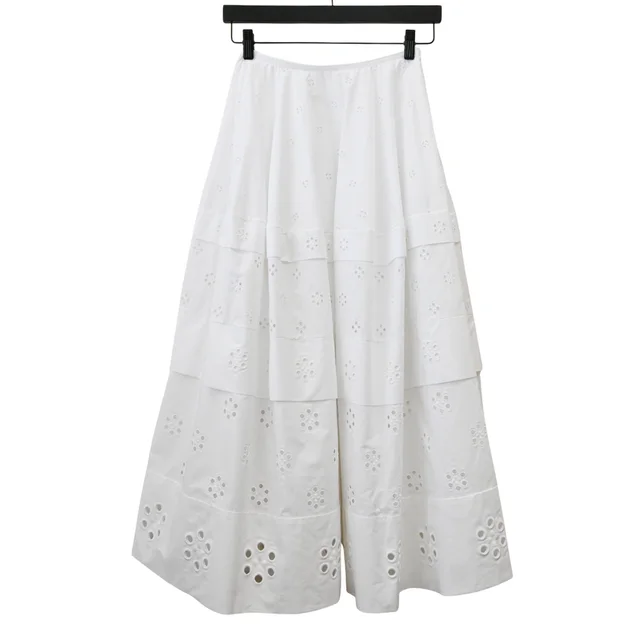 Celine White Floral Eyelet Cotton Tiered Maxi Skirt in White from Clotheshorse Anonymous