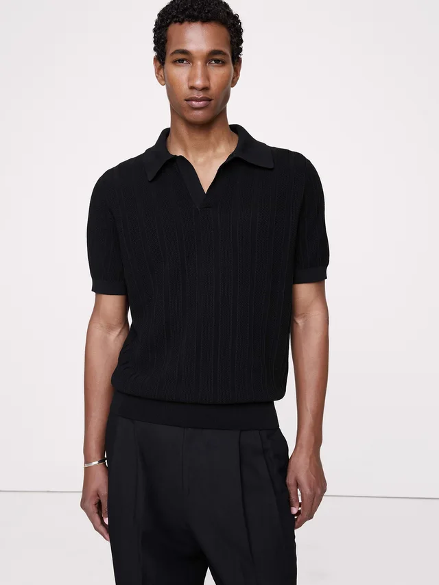 Banana Republic Textured Cotton Stripe Sweater Polo in Black from Banana Republic (Canada), photo 1 of 1