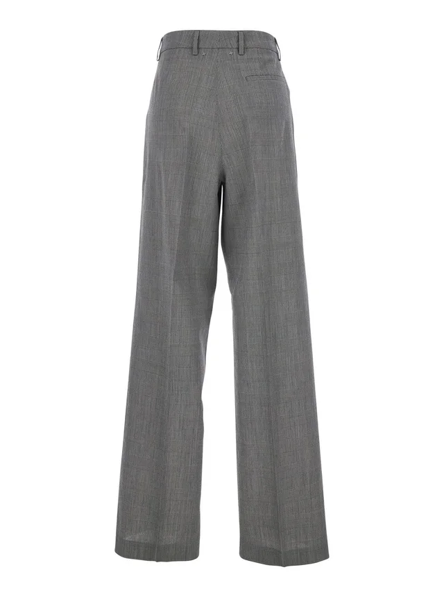 Golden goose Grey Wide Leg Trousers with All-Over Prince of Wales Print in Wool for Women in Grey 100% Virgin Wool, photo 4 of 6 from Gaudenzi Boutique