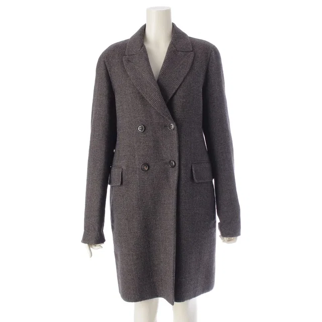 Loro Piana Virgin Wool Cheviot Check Double Coat Greige 44 in Taupe Cashmere from The Reluxe
