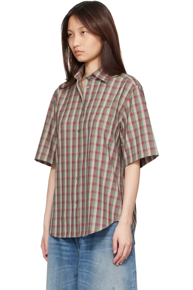 Acne Studios Green & Purple Check Button-Up Shirt, photo 4 of 5 from SSENSE