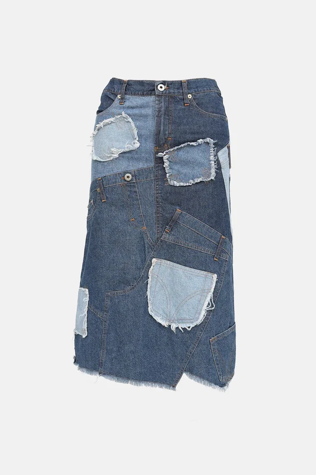 Dolce & Gabbana C. 2000s Denim Patchwork Midi Skirt in Denim from VSP Consignment