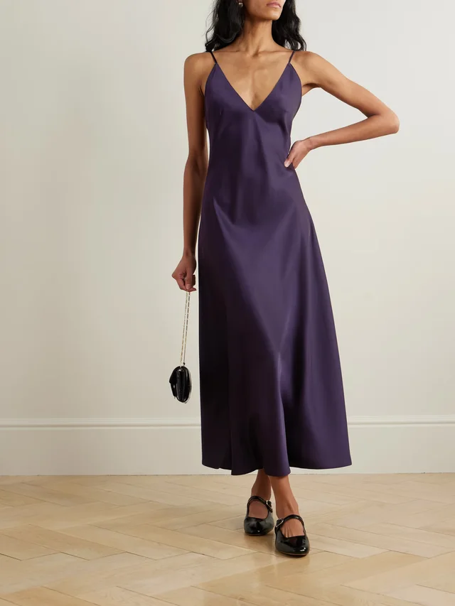 LESET Barb open-back washed-satin midi dress in Purple, photo 2 of 2 from NET-A-PORTER (Canada)