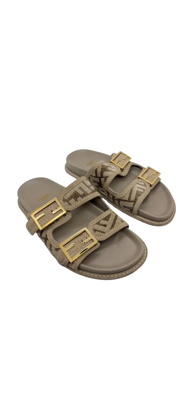 Fendi FF Feel Buckle Sandals Beige Sz37 in Beige from Luxury Promise