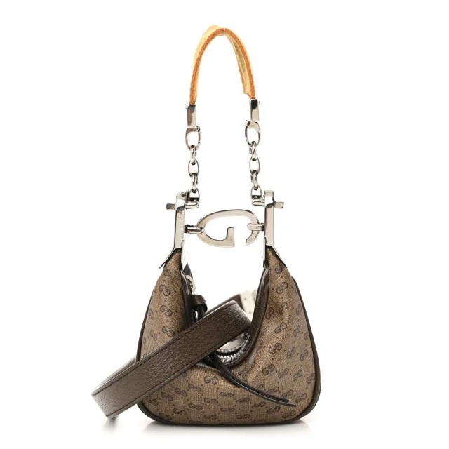 Gucci GG Supreme Monogram Textured Calfskin Web Mini Attache Hobo Beige Ebony New Acero in Beige Calfskin from FASHIONPHILE, photo 8 of 10