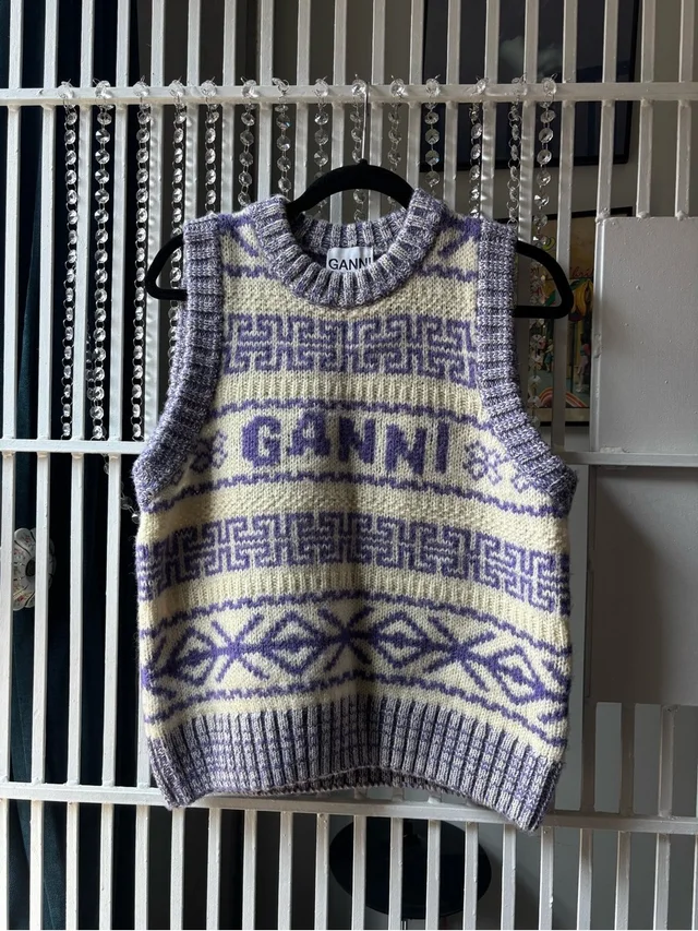 GANNI Cream & Lavender Fair Isle Knit Vest in purple Wool from Poshmark