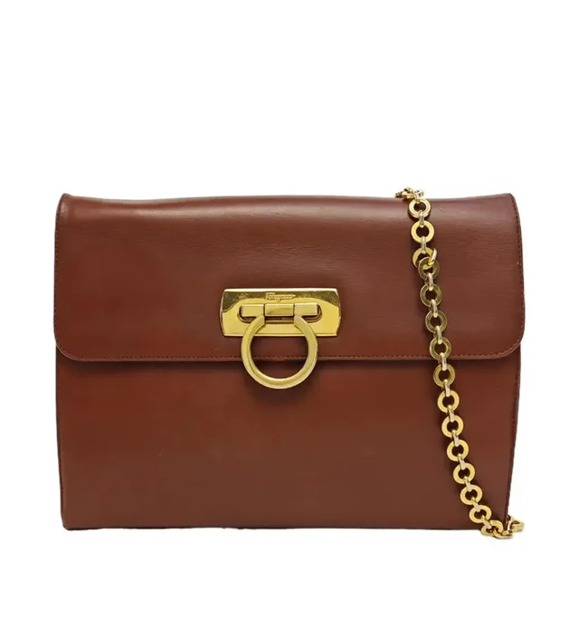 Ferragamo Brown Leather Shoulder Bag Gold Hardware in brown|red Leather from Grailed, photo 1 of 1