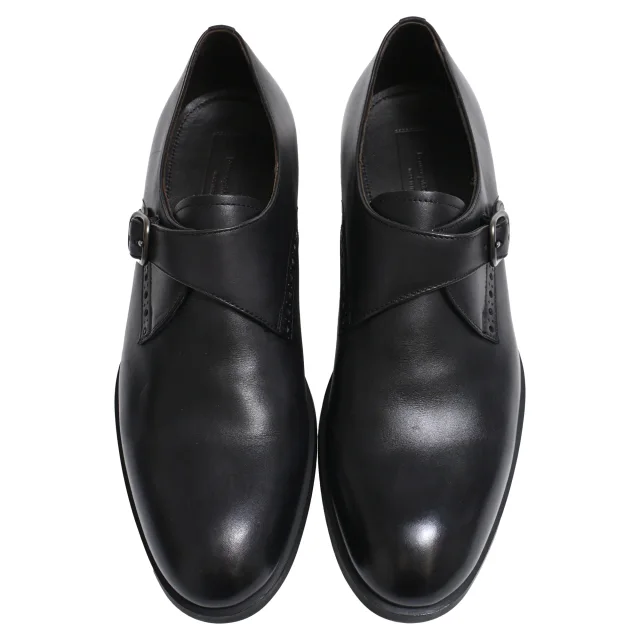 Ermenegildo Zegna Monk Strap Shoes in Black Leather in black, photo 5 of 6 from ShopSimon
