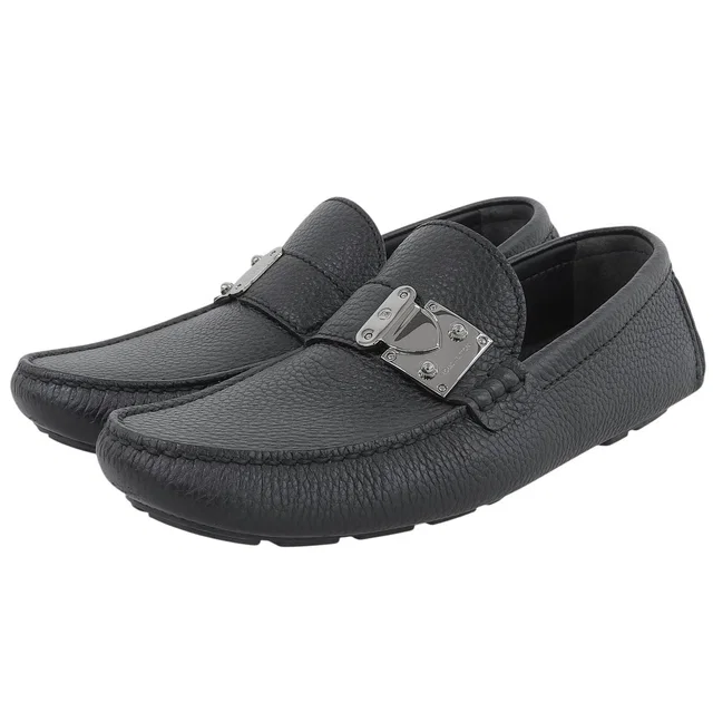 Louis Vuitton Logo Buckle Loafers #6 1/2 Black in Black Leather from VINTAGE QOO TOKYO