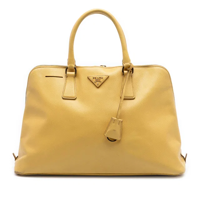 Yellow Prada Large Saffiano Lux Promenade Satchel in Yellow Saffiano leather from Designer Revival