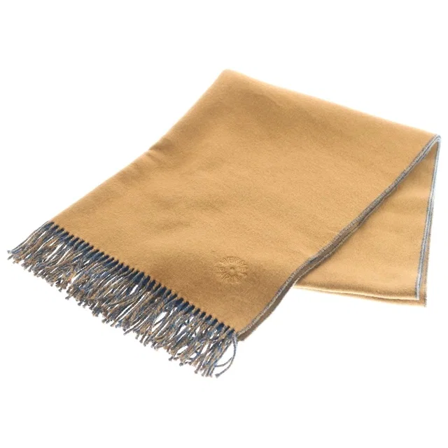 Hermès Recto Verso Logo Embroidery Cashmere Large Scarf Brown Blue in Brown Cashmere from The Reluxe