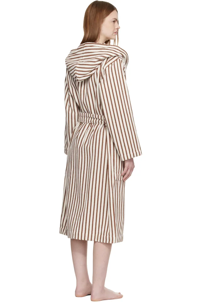 Tekla Off White & Brown Terry Hooded Bathrobe, photo 3 of 4 from SSENSE