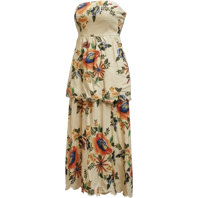 Christian Lacroix Floral Linen Blend Strapless Tiered Scallop Maxi Dress Small in orange from Poshmark