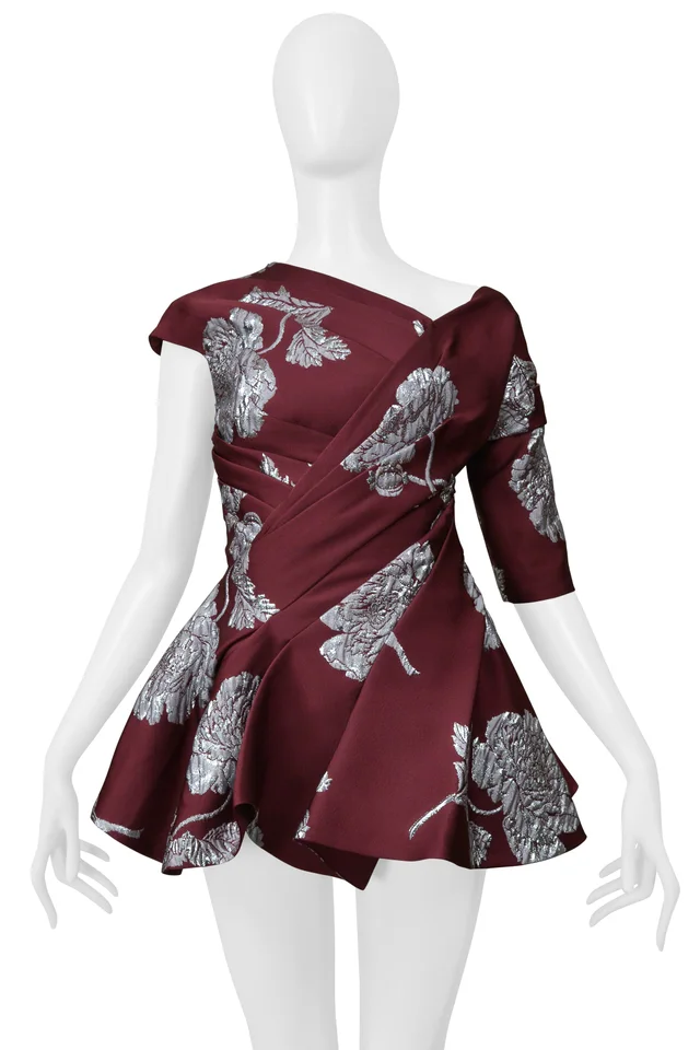 Alexander McQueen Purple Peplum Top With Silver Flowers 2019 in Purple Silk from Resurrection Vintage