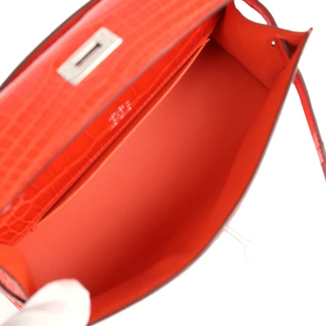 Hermès Kelly Pochette Orange Poppy Shiny Alligator Palladium Hardware in Orange Crocodile from Madison Avenue Couture, photo 8 of 8