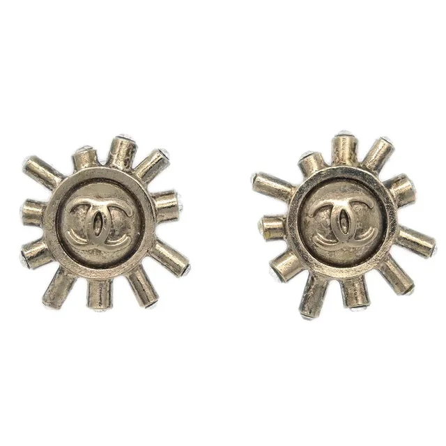 Chanel Piercing Earrings Gold Rhinestone 04A in Gold from AMORE Vintage Tokyo