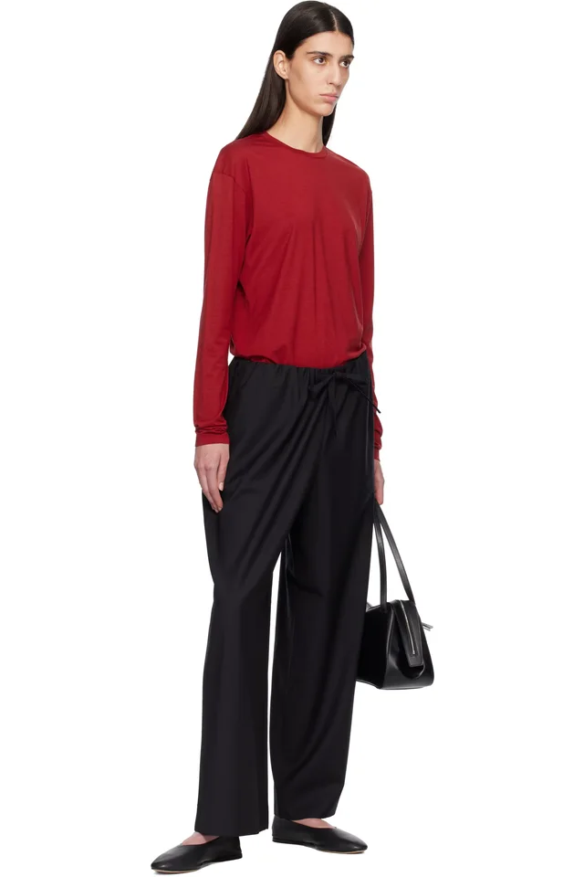 TOTEME Black Drawstring Dinner Trousers, photo 4 of 4 from SSENSE