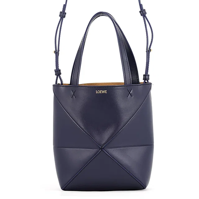 Loewe Puzzle Fold Tote Abyss BlueA657V25X01 Shiny Calf Leather Size Mini in Calfskin from GALLERY RARE