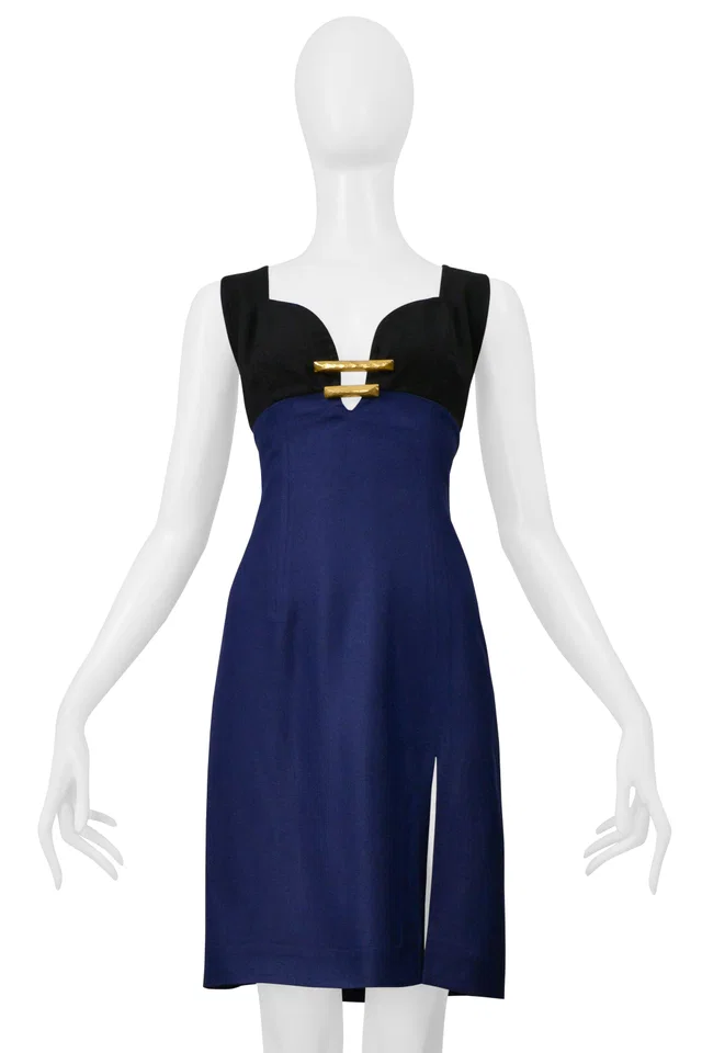 Christian Lacroix Black And Blue Linen Dress in Black from Resurrection Vintage