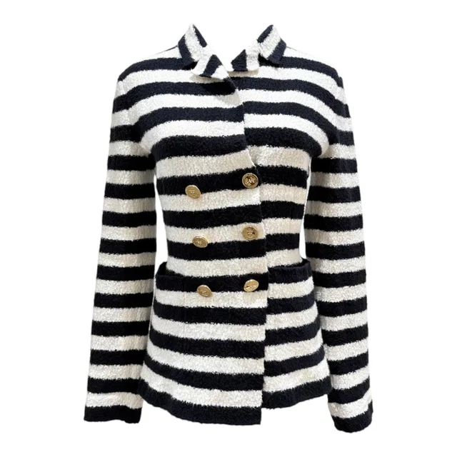 Dior Navy & White Striped Knit Jacket - Size 36 in White from Luxury Promise