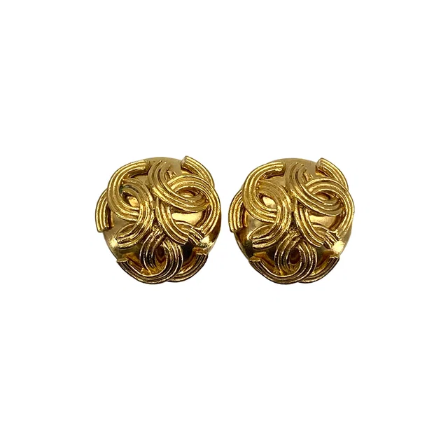 Chanel Vintage Earrings Triple Cocomark Gold Accessory 94A in Gold from Luxury Promise