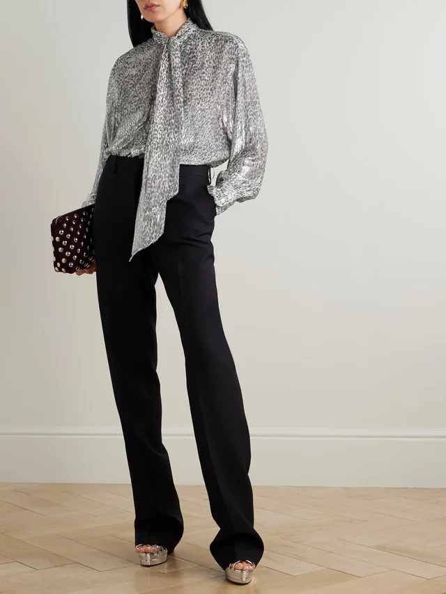 STELLA MCCARTNEY Tie-neck metallic fil coupé blouse in Metallic, photo 2 of 2 from NET-A-PORTER (Canada)