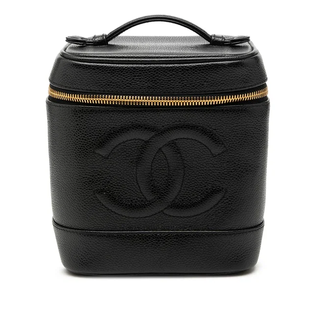 Black Chanel CC Caviar Vanity Case in Black Caviar leather from Designer Revival