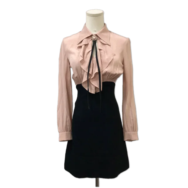 Miu Miu Pink Silk Ruffled Brooch-Detail Mini Dress size 36 from Luxury Promise