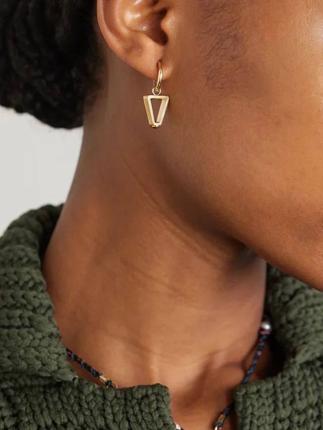MARIE LICHTENBERG Triangle Baby 18-karat gold sapphire single hoop earring in Metallic, photo 2 of 2 from NET-A-PORTER (Canada)