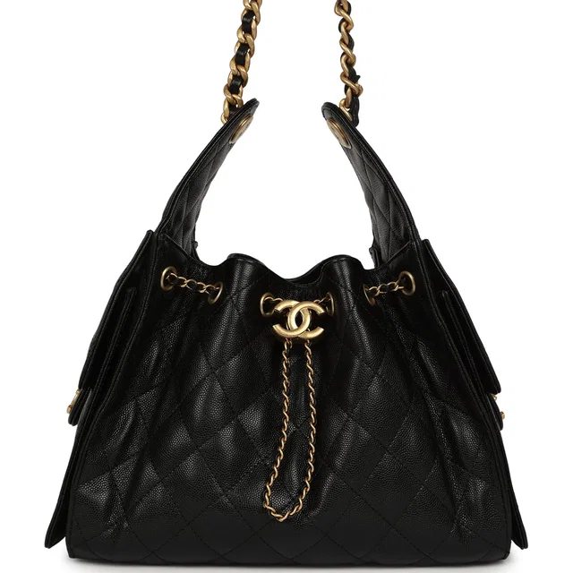 Chanel Small 25 Hobo Bag Black Caviar Antique Gold Hardware in Black Caviar leather from Madison Avenue Couture