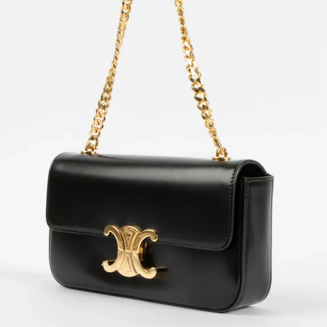 Celine Shiny Calfskin Claude Chain Shoulder Bag in Black Calfskin from Labellov, photo 3 of 8
