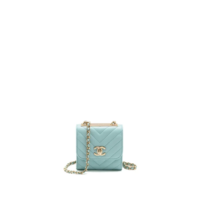 Chanel chevron mini trendy cc clutch with chain lambskin light blue LGHW in Blue Lambskin from EMIER