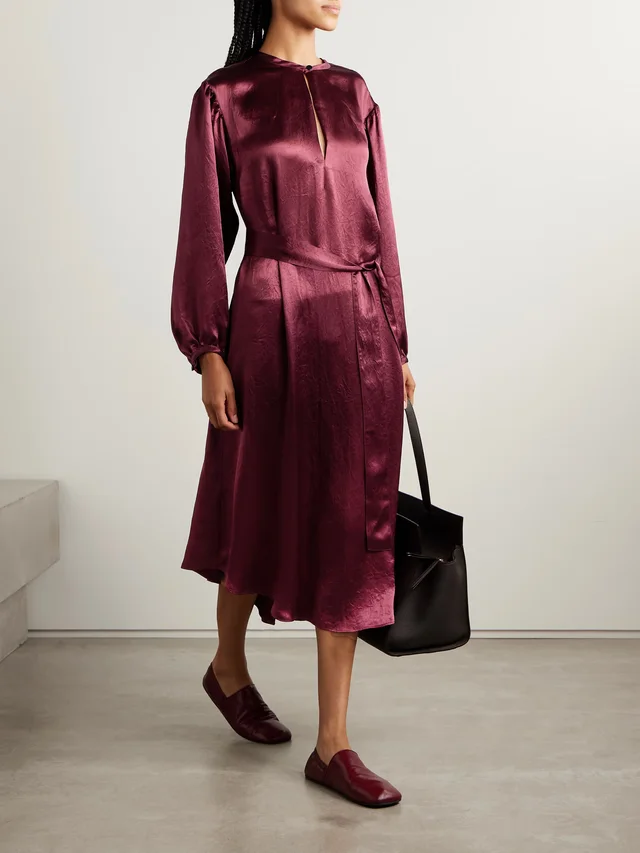MARIA MCMANUS Belted crinkled-satin midi dress in Red, photo 2 of 2 from NET-A-PORTER (Canada)