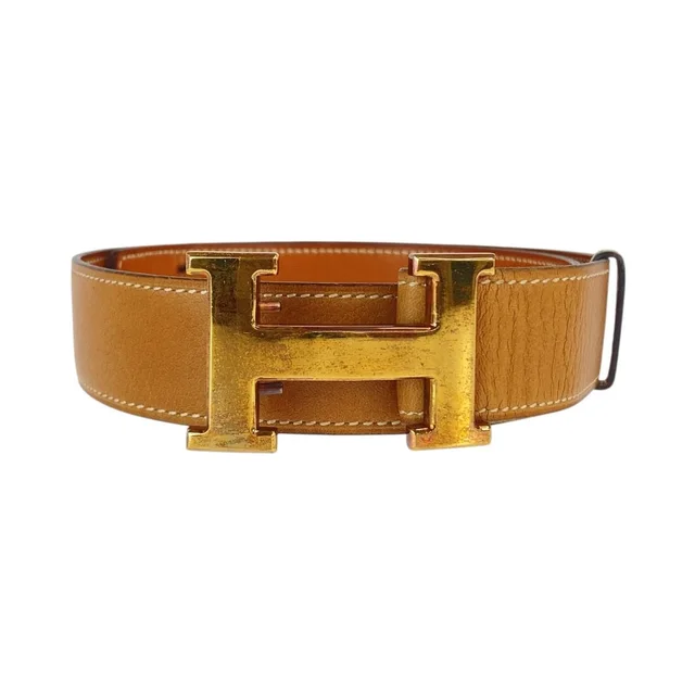 Hermès Vintage H Belt Constance Brown Camel Gold Leather in Brown Leather from The Reluxe