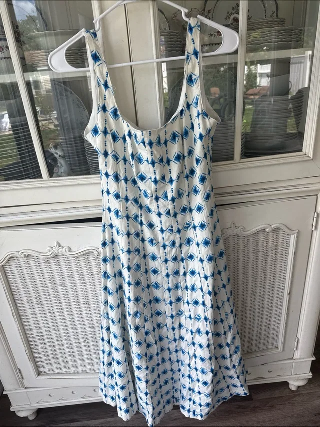 Christian Lacroix Diamond Print Linen Sleeveless A-Line Midi Dress Sz Xs in blue|white from Poshmark