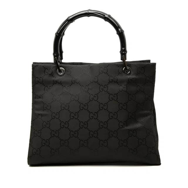 Black Gucci GG Nylon Bamboo Satchel in Black Nylon from Designer Revival