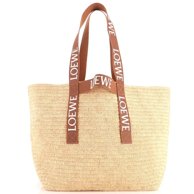 Loewe Fold Logo Strap Tote Raffia Medium in Raffia from Rebag