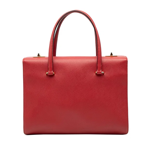 Red Prada Saffiano Turnlock Handbag in Red Saffiano leather from Designer Revival