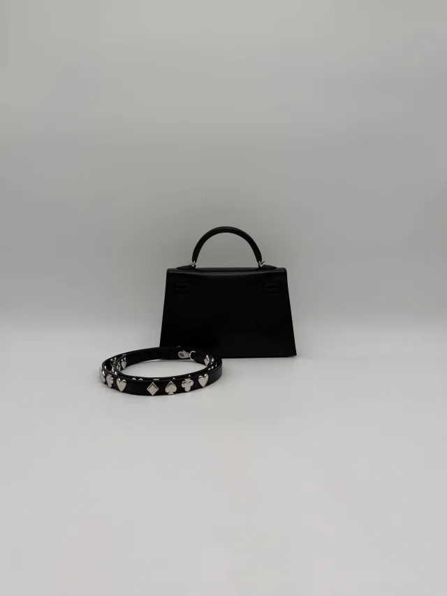 Hermès Mini Kelly Clou de coeur Black Chevre Palladium Hardware in Black Goatskin from Luxury Promise, photo 3 of 11