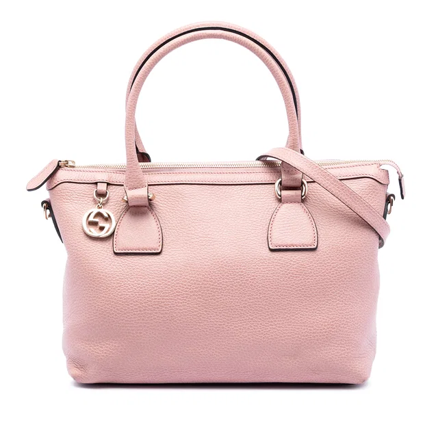Pink Gucci Dollar Calfskin GG Charm Satchel in Pink Calfskin from Designer Revival